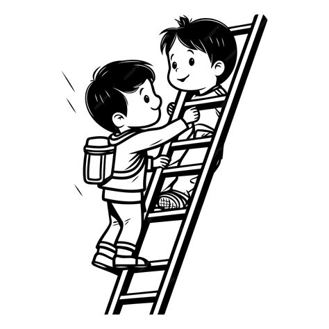 Premium Vector | Two boys climbing a ladder black and white