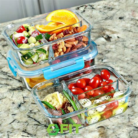 Buy 3 Compartment Glass Meal Prep Containers 3 Pack 32 Oz Glass