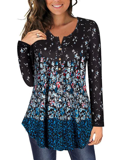 Rivelino Plus Size Tunic Tops For Women Long Sleeve Floral Printed