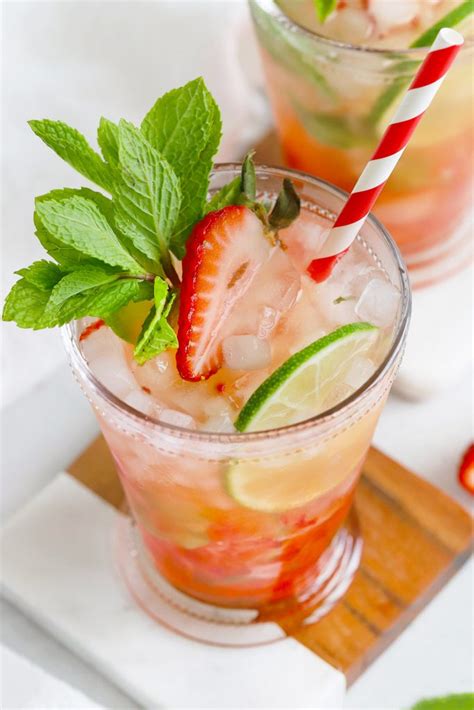 Strawberry Mint Julep Mocktails Non Alcoholic • One Lovely Life