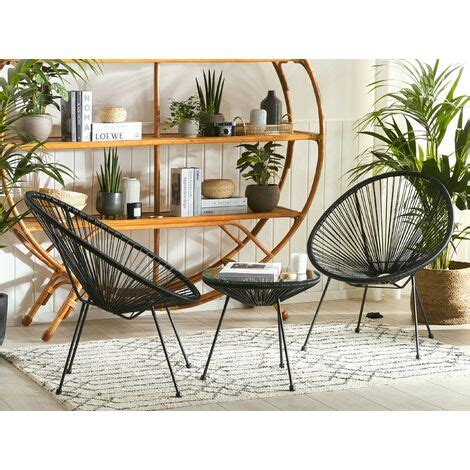 Gartenstuhl 2er Set Schwarz Polyrattan Spaghetti Optik Modern