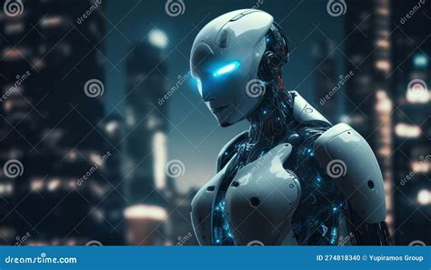 Futuristic Cyborg Women With Robotic Arm Standing Naked Generated By AI