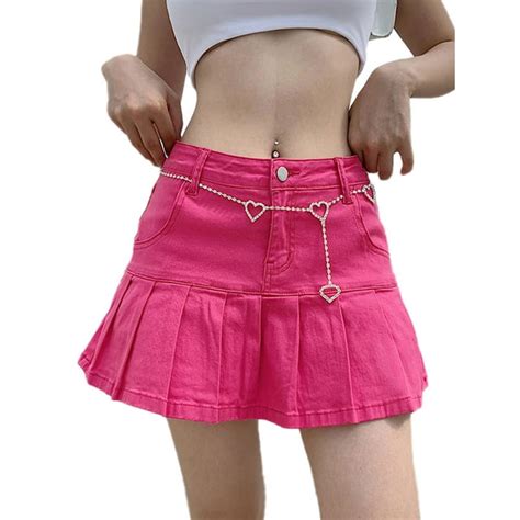 One Opening Women Fashion High Waist Pleated Ruffle Denim Skirt School