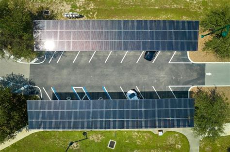 Premium Photo Aerial View Of Solar Panels Installed As Shade Roof