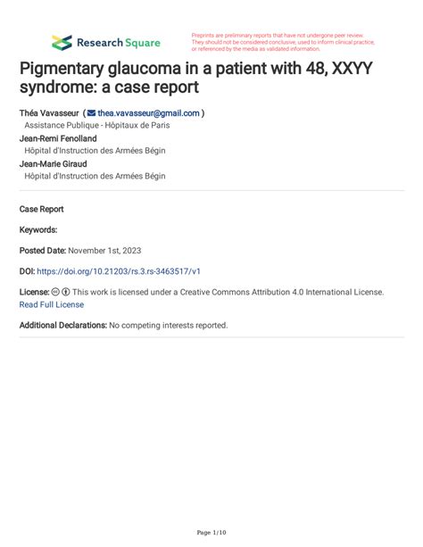 PDF Pigmentary Glaucoma In A Patient With 48 XXYY Syndrome A Case