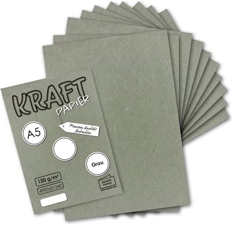 NEUSER PAPIER Carta Kraft Vintage Grigia 50 Fogli Formato DIN A5 120