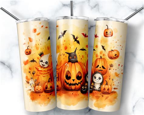 20 Oz Skinny Tumbler Sublimation Design Template Halloween Pumpkins Tumbler Straight Wrap