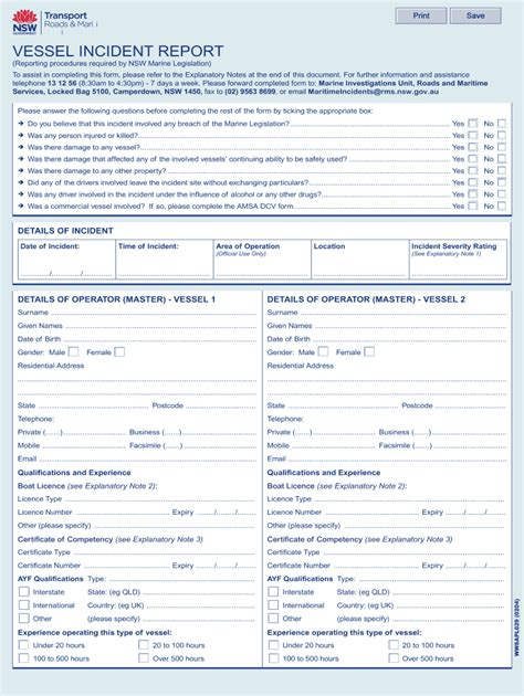 Fillable Online Vessel Incident Report Roads And Maritime Services