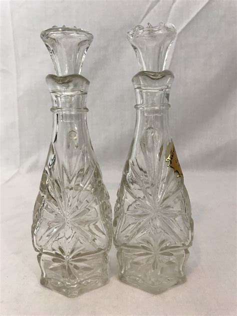 Pair Vintage Anchor Hocking Early American Prescut Clear Glass Cruets Excellent Ebay