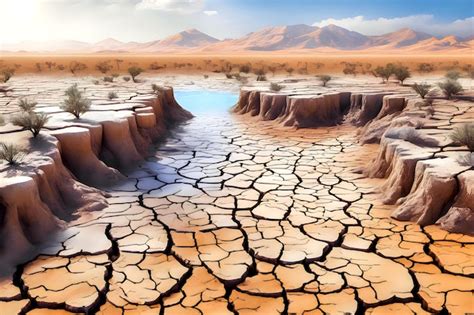 Premium AI Image | A dried up riverbed in the desert Drought and water ...