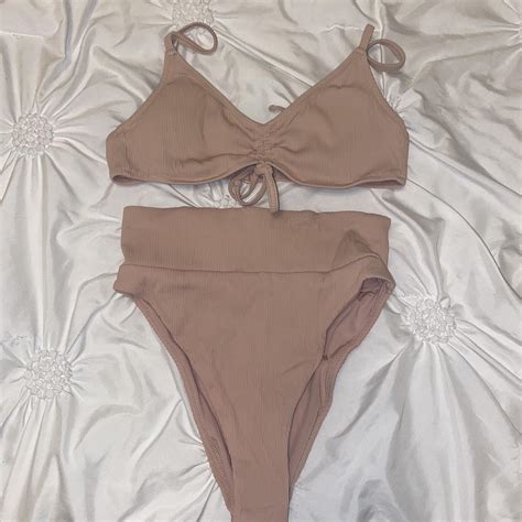 Aerie Pink Ribbed Bikini Scoop Top And Bottom Size Depop