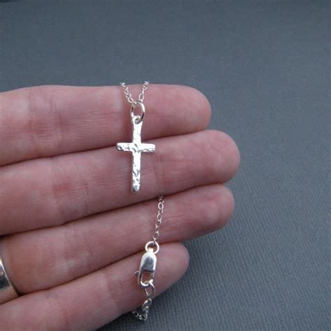 Silver Cross Necklace Small Sterling Silver Hammered Pendant