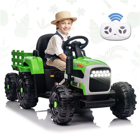 12 V Battery Powered Toy Tractor With Trailer Ride On Tractor With