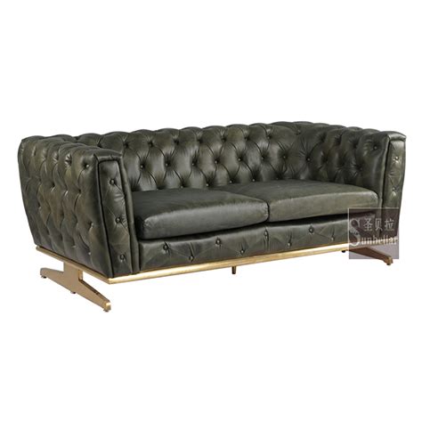 Supply Modern green leather chesterfield sofa with metal steel legs ...