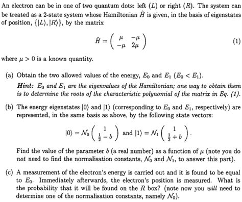 Electron In A Quantum State Finding Eigenvectors And Eigenvalues