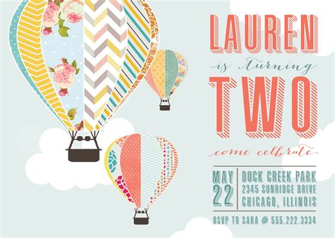 Hot Air Balloon Birthday Invitation PRINTABLE Hot Air Balloon