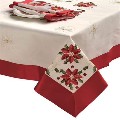 CHI Holiday 70 In X 104 In Poinsettia Embroidered Rectangular