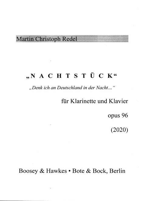 Prof Martin Chr Redel Nachtst Ck F R Klarinette Und Klavier