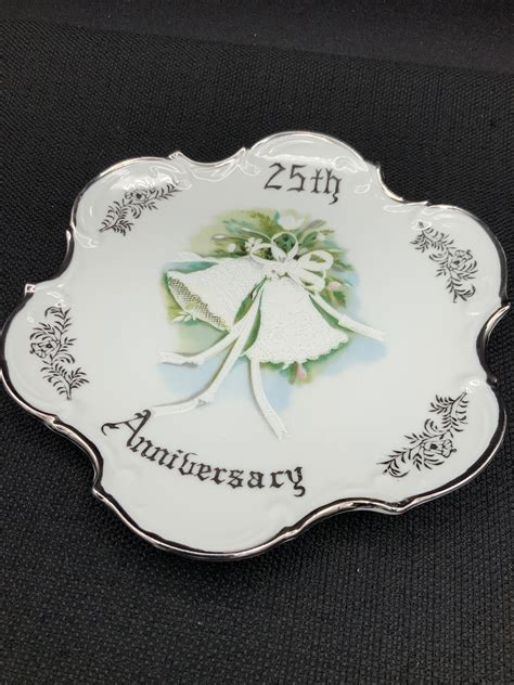 Vintage Th Wedding Anniversary Plate Silver Scalloped Plate Lace