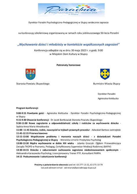 Zaproszenie Na Konferencj Pdf Poradnia Psychologiczno