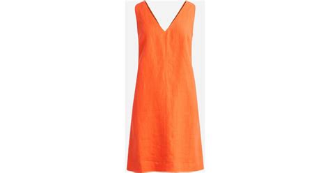 J Crew Maxine V Neck Shift Dress In Linen In Orange Lyst