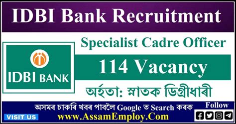 Idbi Bank Recruitment 2023 114 Specialist Cadre Officer Vacancy