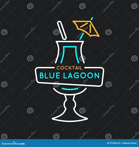 Illustration For Bar Menu Alcoholic Cocktail Blue Lagoon Vector Line Drawing Of A Drink On A