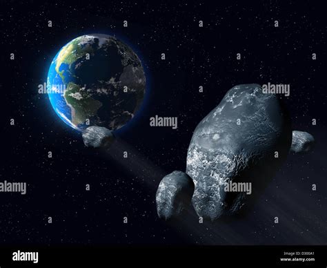 Illustration of asteroids on a near earth orbit Stock Photo - Alamy