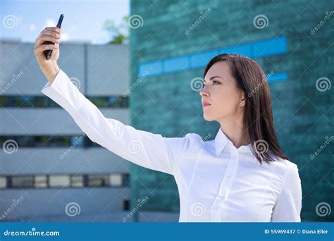 Smiling Business Woman Making Selfie Photo On Smartphone Stock Image