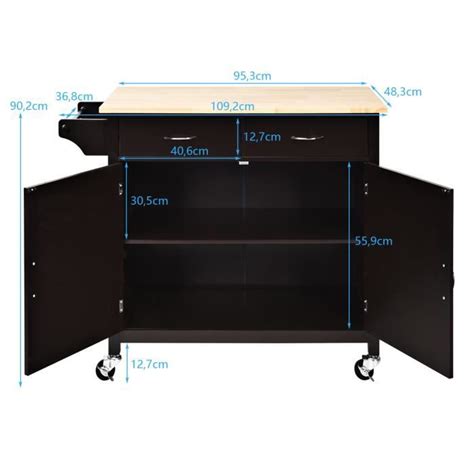 COSTWAY Desserte Cuisine avec 2 Tiroirs et Placard îlot Chariot de