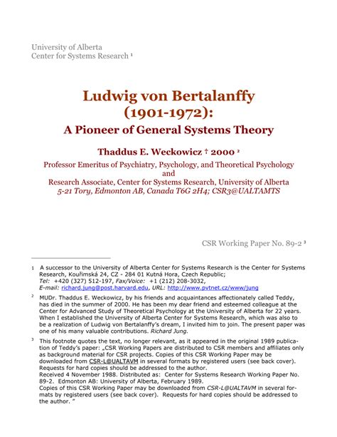 Ludwig Von Bertalanffy 1901 1972 A Pioneer Of General Systems Theory