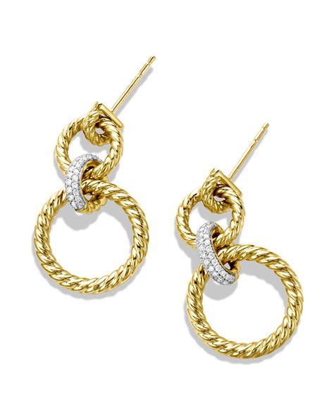 Lyst David Yurman Cable Doorknocker Earrings With Diamonds In Yellow