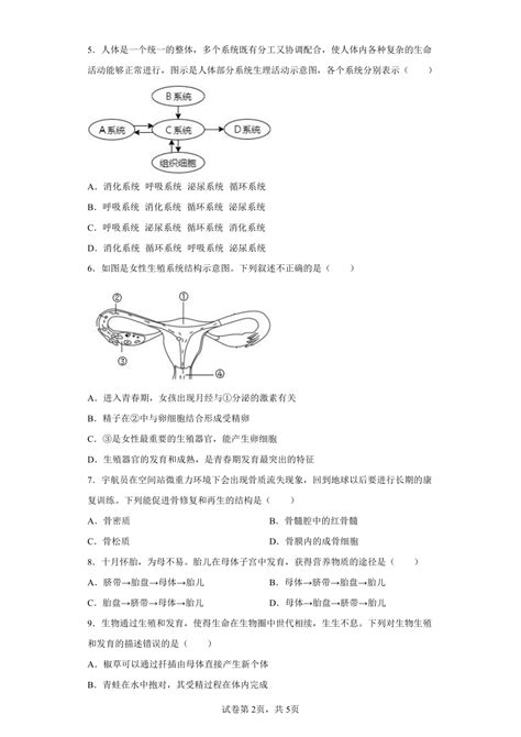 第八章人的生殖和发育 同步练习（含答案） 苏教版生物七年级下册 21世纪教育网