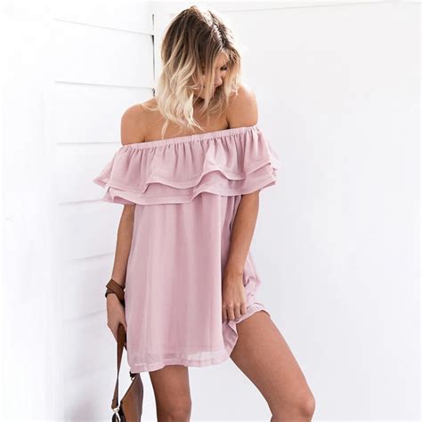 Te6233qqzj Boat Neck Off Shoulder Flouncing Dress