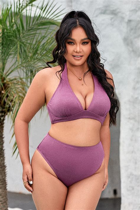 Bikini grande taille à col licou moulé et uminescent taille haute