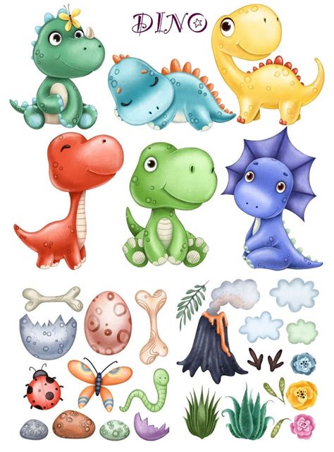 Cute Dinosaurs Clipart. Dino Clipart. Digital Download PNG | Etsy ...