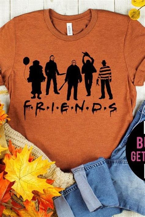 Halloween Friends Print Crew Neck Short Sleeves T Shirt CurveDream