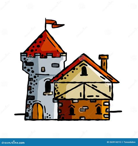 Medieval Castle. Stone Knight or Royal Fortress Stock Vector