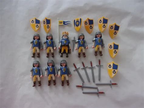 LOT DE PLAYMOBIL Le Roi 7 Chevaliers Du Lion Jaune Et Bleu