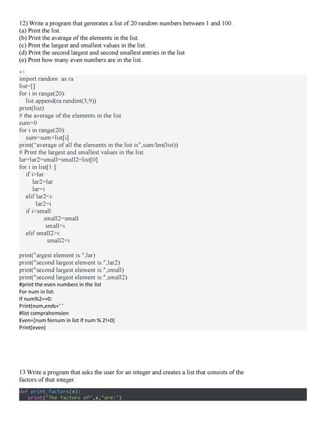 Lab 2 Lab Write A Program That Generates A List Of 20 Random Numbers Between 1 And 100 A