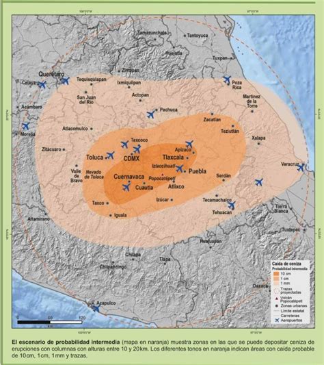 Popocatépetl Si el volcán explotara estas serían las áreas de riesgo