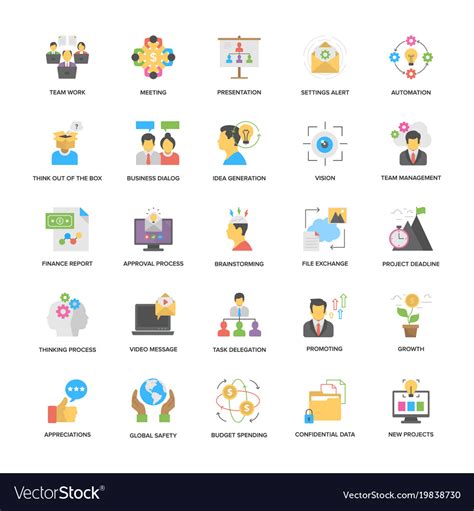 Project Management Flat Icons Set Royalty Free Vector Image