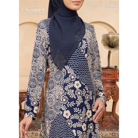 Dark Navy Blue Kurung Ironless Casandra By Anggun Cotton Collection