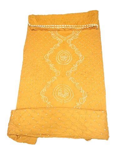 Bandhani Dress Material All Over Yellow Color Fancy Design Cotton Satin