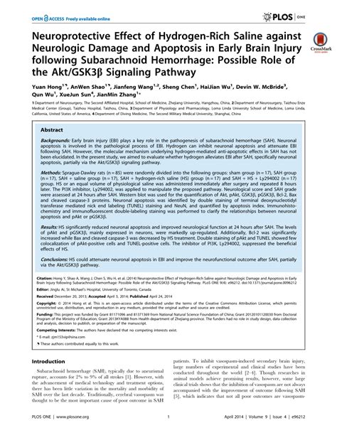 Pdf Neuroprotective Effect Of Hydrogen Rich Saline Against Neurologic