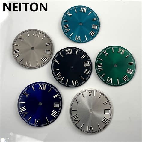 NEITON 28 5mm Roman Scale Green Black Blue White Watch Dial Fit NH35