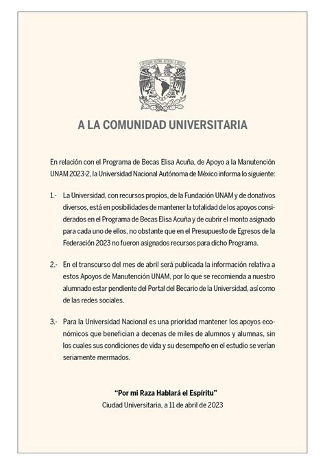 Sala De Prensa UNAM On Twitter A La Comunidad Universitaria