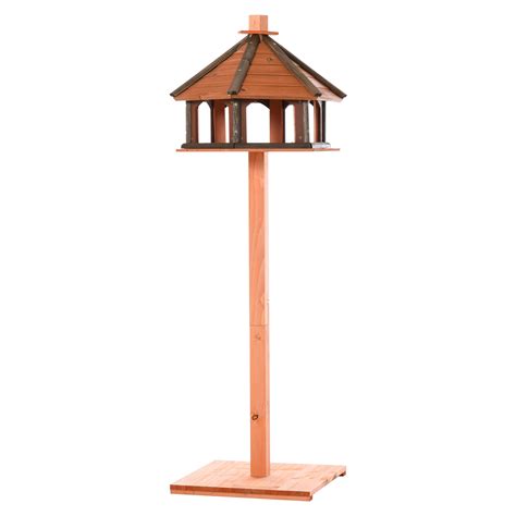 PawHut Comedero para Pájaros de Pie de Madera Maciza Ø52x130 cm con