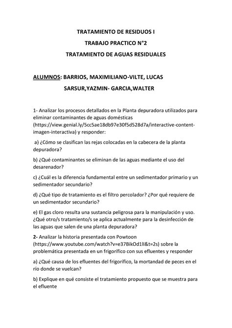 Trat De Residuos I Tratamiento De Residuos I Trabajo Practico N