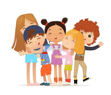 Group Happy Children Kid Hug Friends Isolated Stock Illustrations 77